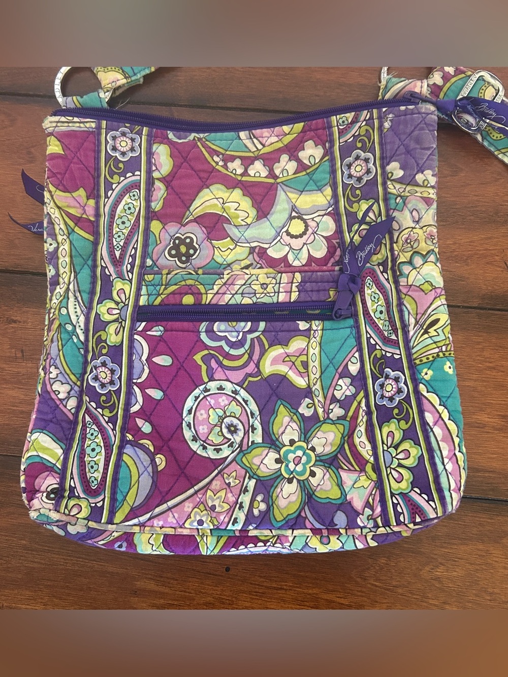 Vera Bradley Quilted Crossbody Hipster Bag Purple Teal Paisley